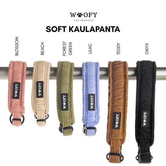 Woofyn SOFT kaulapannan kaikki värit esillä.