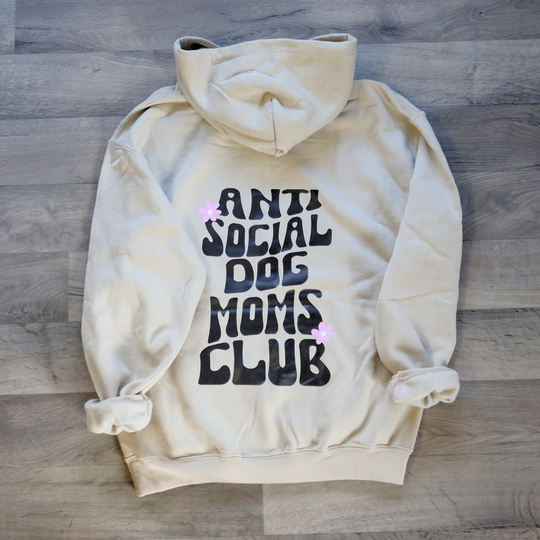 'Anti social dog moms club' hoodie - beige