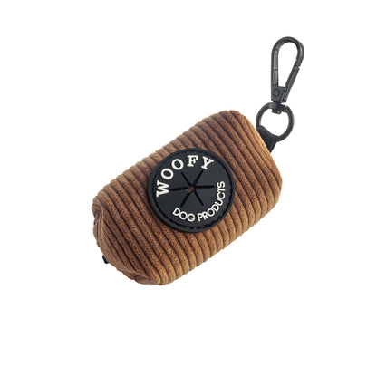 Woofyn ruskea samettinen poop bag holder.
