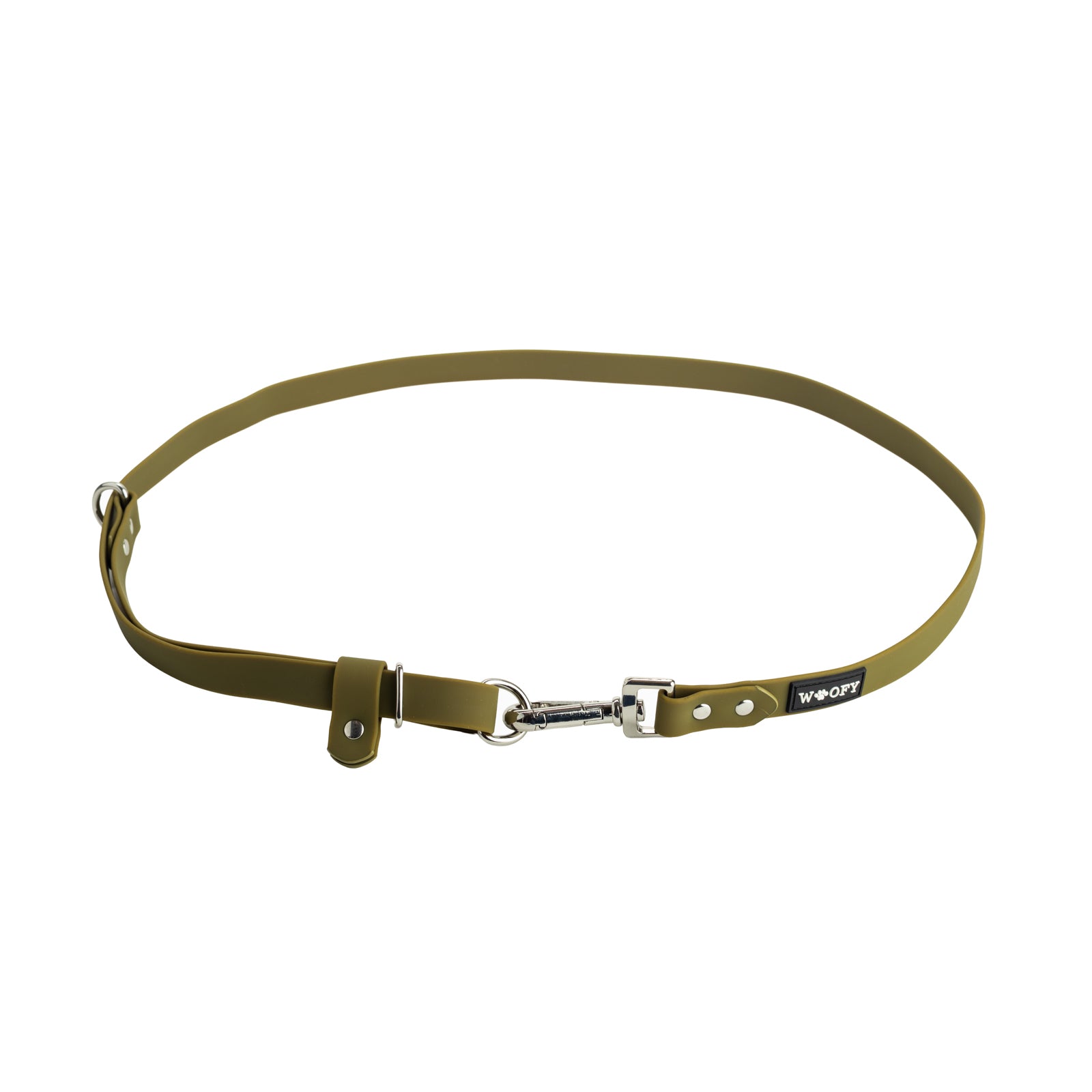 Woofyn vihreä Freepaws lisäosa hands-free kävelyyn.